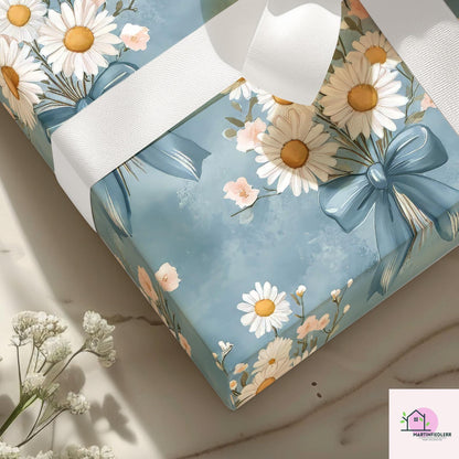 Vintage Daisy Wrapping Paper: Rustic Floral Biodegradable Cotton