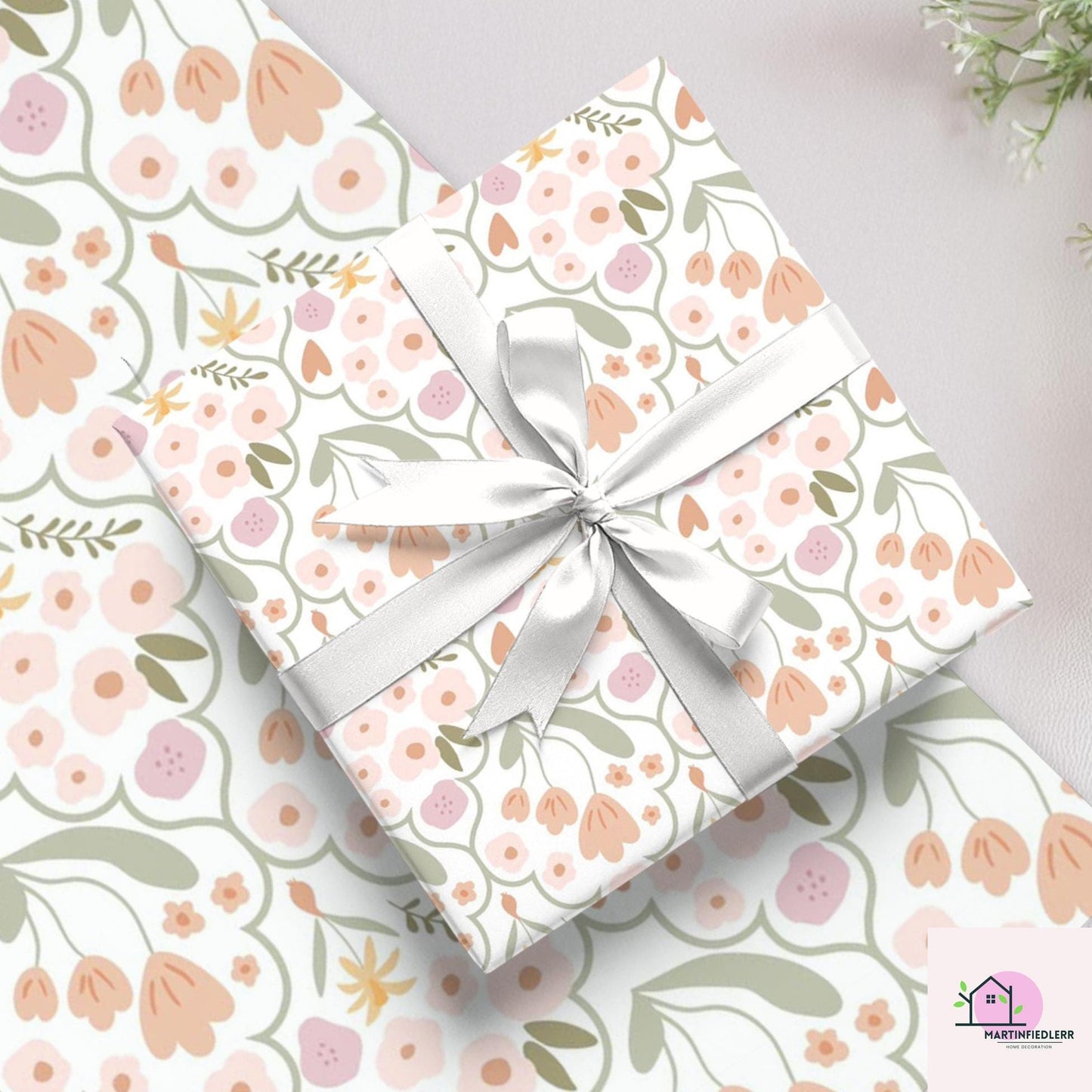 Blush Floral Wrapping Paper: Minimal Pastel Style, Plant-Based