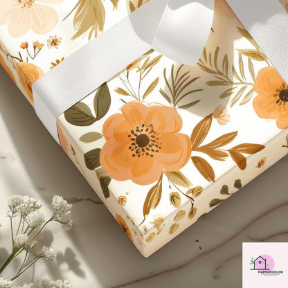 Rustic Floral Wrapping Paper: Compostable Mulberry Paper for Autumn Weddings