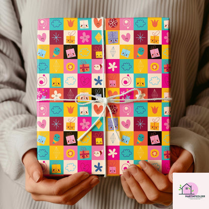 Retro Geometric Wrapping Paper: Recycled Art Paper, Bright Pop Style