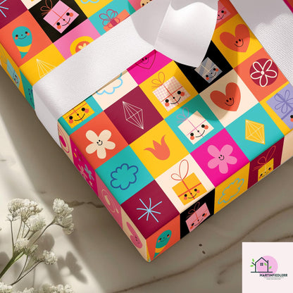 Retro Geometric Wrapping Paper: Recycled Art Paper, Bright Pop Style