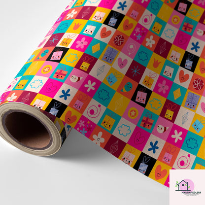 Retro Geometric Wrapping Paper: Recycled Art Paper, Bright Pop Style