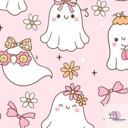 Girly Ghost Halloween Wrapping Paper: Pastel Kids Party Style
