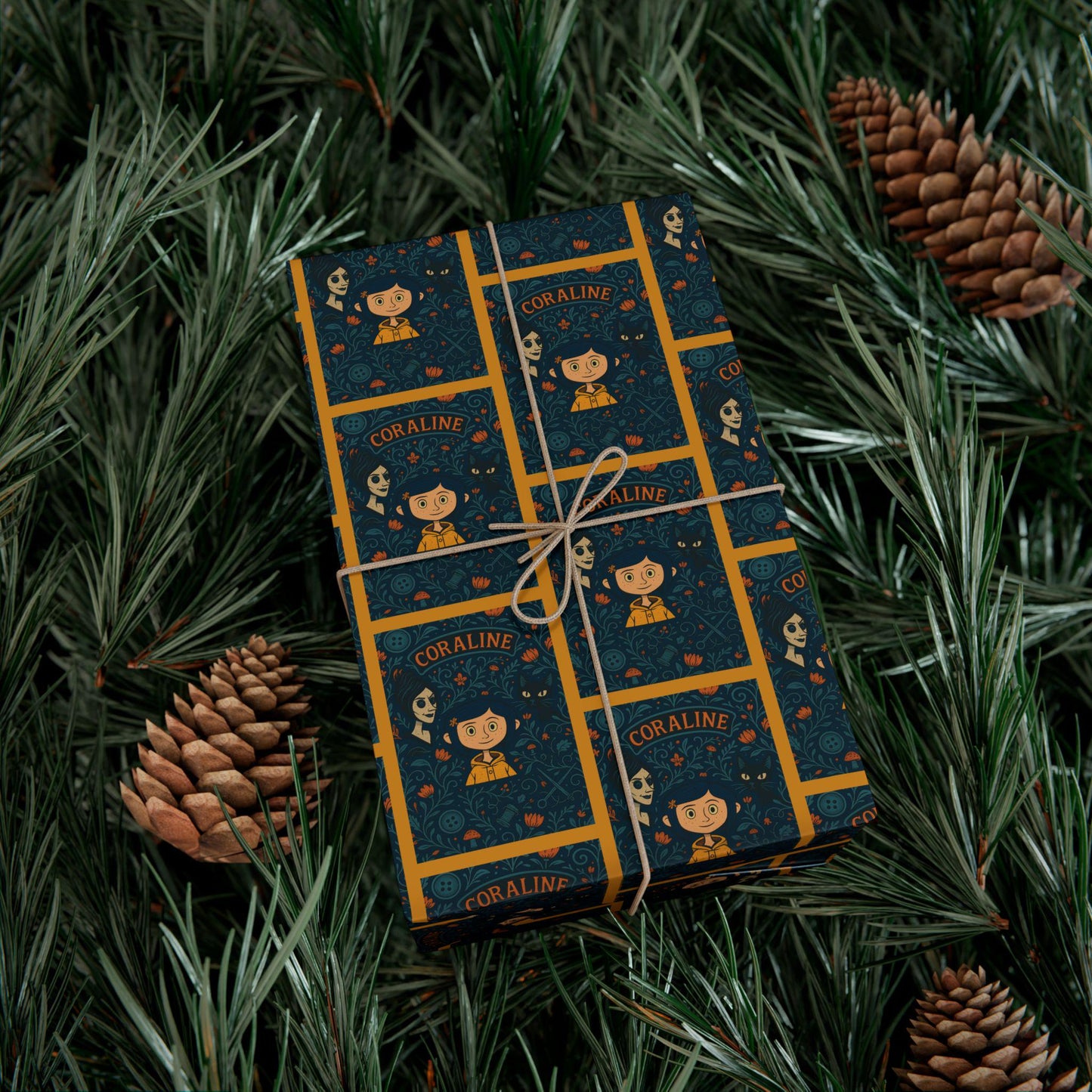 Wrapping Paper, Coraline Movie Wuss Puss Cat and Other Mother Gift Wrap with Buttons
