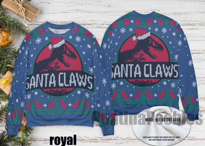 Santa Claws Dinosaur Christmas Sweater, Custom Photo Ugly Xmas Sweater, Funny Jurassic Holiday Sweater, Dinosaur Lover Christmas Gift