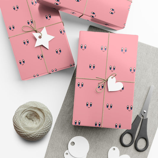 Kirby Face Wrapping Paper, Cute Gift Wrap for Birthdays, Holidays, and Special Occasions, Fun Wrapping Sheets, Present Packaging Supplies