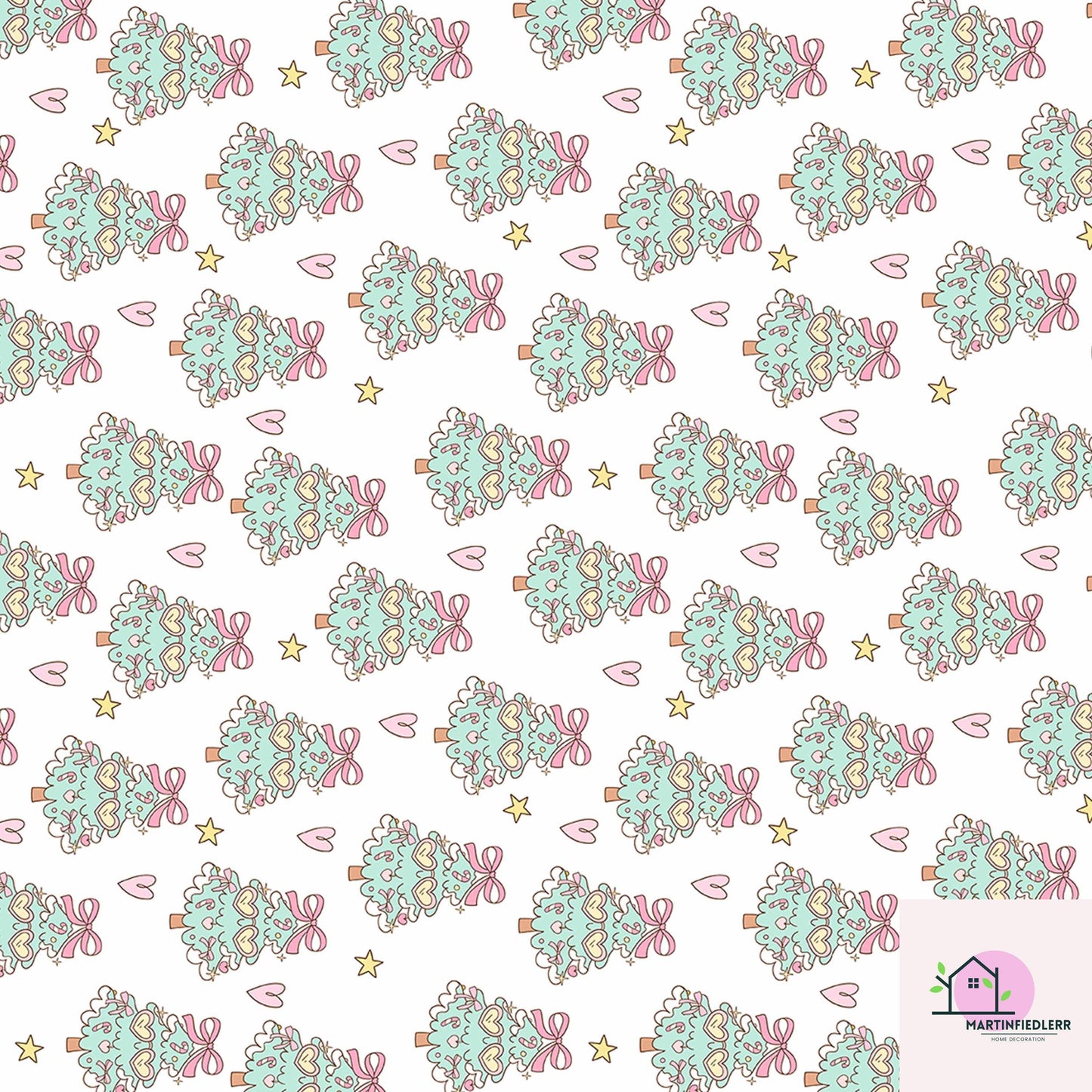 Funny Christmas Tree Wrapping Paper, Recyclable Paper, Cute Heart Star Design, Winter Holiday Gift Wrap