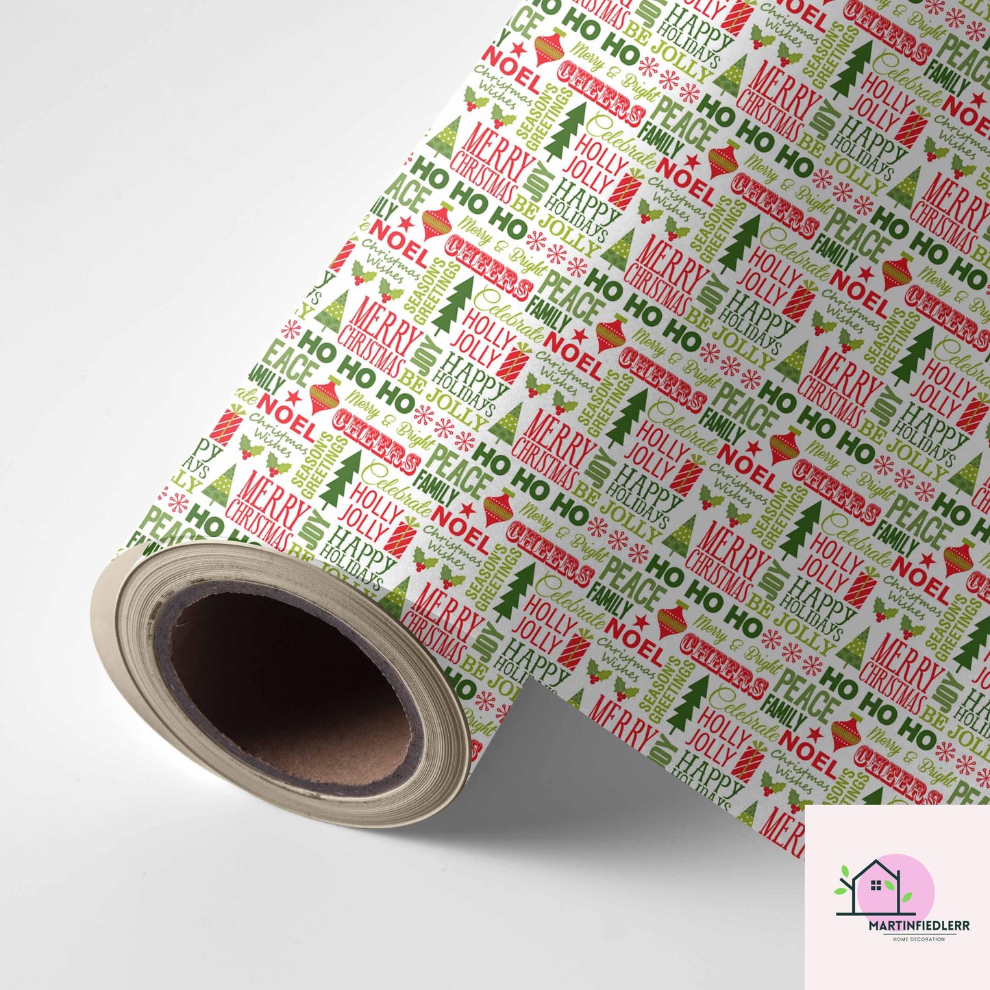 Christmas Typography Wrapping Paper: Red & Green Holiday Word Art
