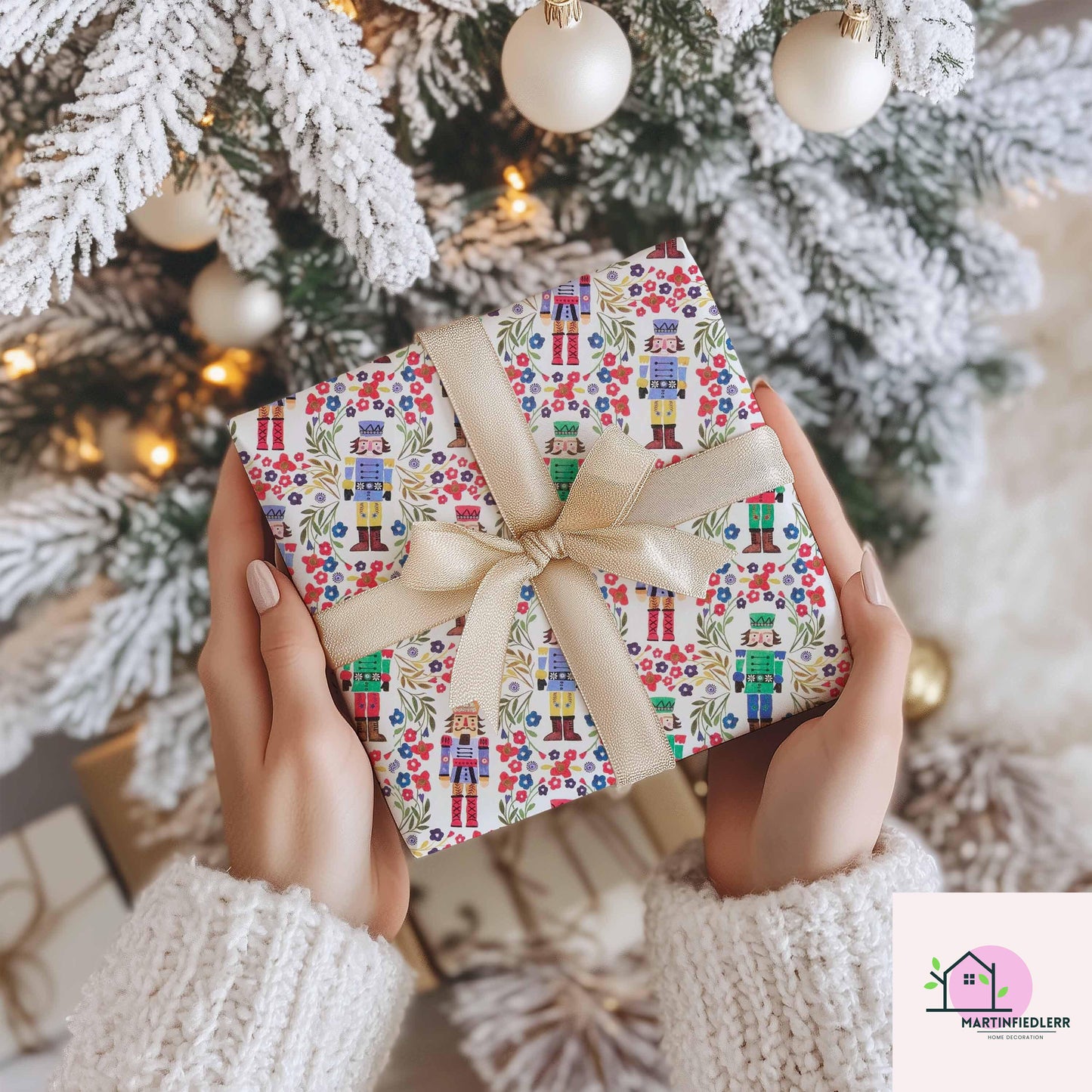 Nutcracker Wrapping Paper: Vintage Floral Toy Soldier, Festive Gift Wrap