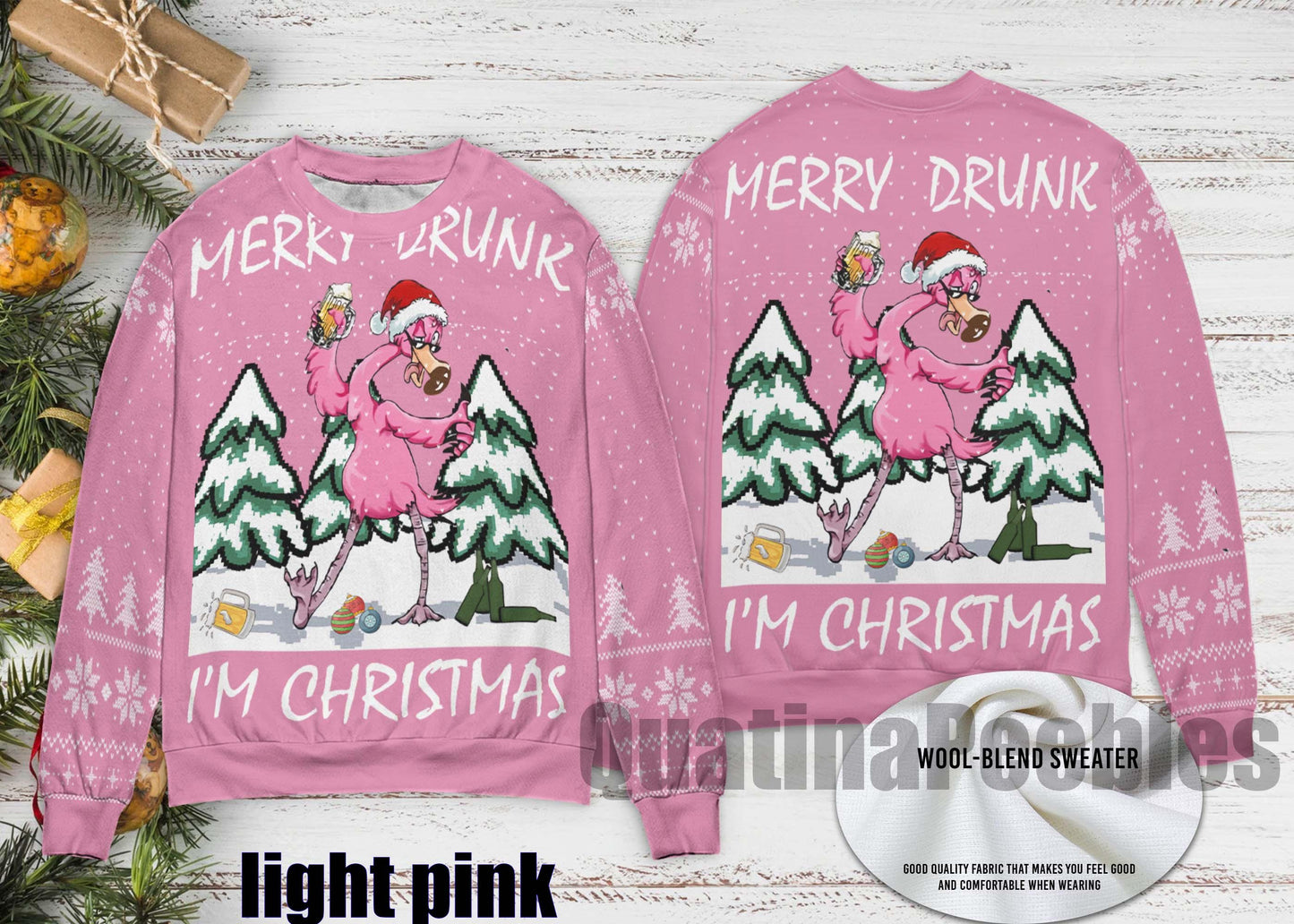 Merry Drunk Flamingo Ugly Christmas Sweater, Merry Drunk  Christmas Sweater, Xmas Sweater, Gift For Men Women, Ugly Christmas Sweater