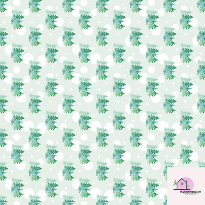 Watercolor Christmas Tree Wrapping Paper, Mint Green Holiday Gift Wrap Sheets, Winter Snow Dot Packaging, Minimal Festive Nature Style