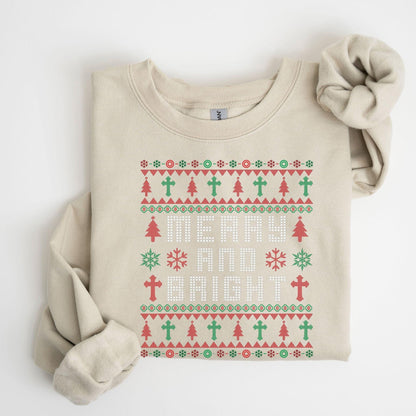 Merry & Bright Retro Christmas Sweatshirt: Ugly Party, Festive Crewneck