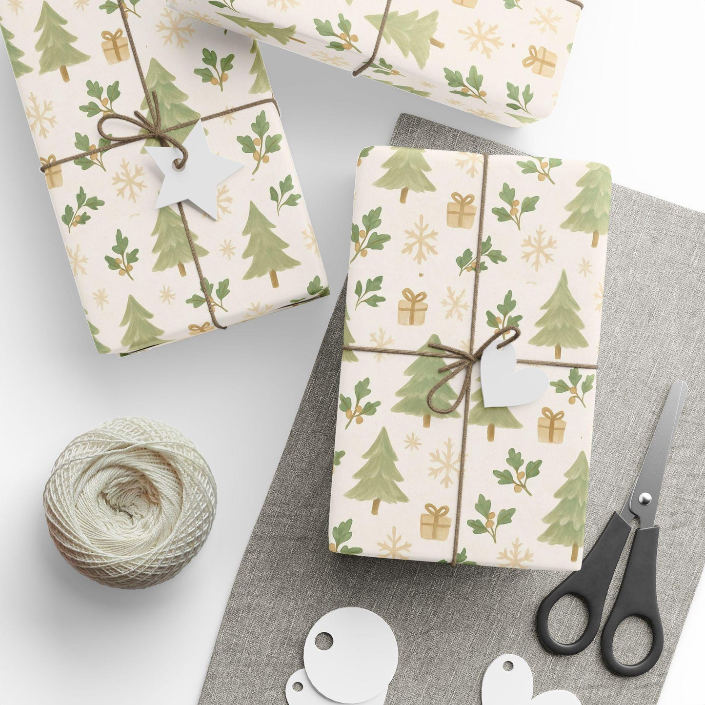 Christmas Tree Wrapping Paper | Elegant Holiday Gift Wrap | Green & Gold Christmas Decor | Winter Gift Wrap | Festive Wrapping Sheets
