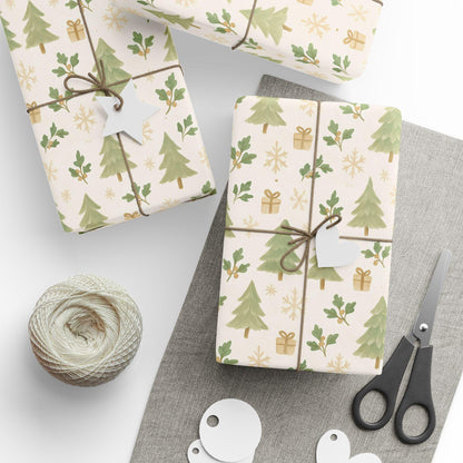Christmas Tree Wrapping Paper | Elegant Holiday Gift Wrap | Green & Gold Christmas Decor | Winter Gift Wrap | Festive Wrapping Sheets