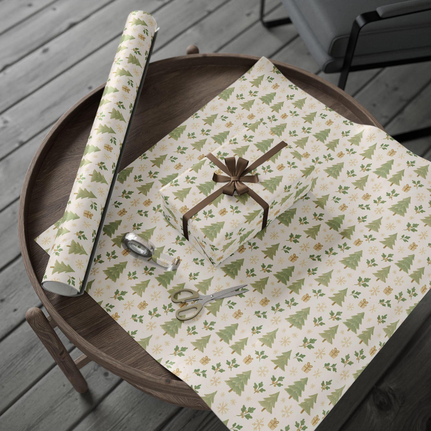 Christmas Tree Wrapping Paper | Elegant Holiday Gift Wrap | Green & Gold Christmas Decor | Winter Gift Wrap | Festive Wrapping Sheets