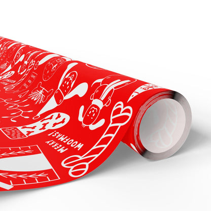 Dog Gift Wrap Paper, Hand Drawn Doodle Drawings in Red and White, DOGGY Wrapping Papers, Puppy  Gift Wrap