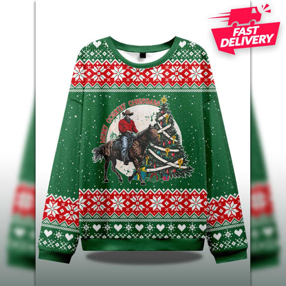 Merry Country cowboy Christmas Ugly Sweater, Family Matching Outfit, Friends Party, Hoodie Xmas Gift Dad, Gift for husband,Horse Xmas Hoodie