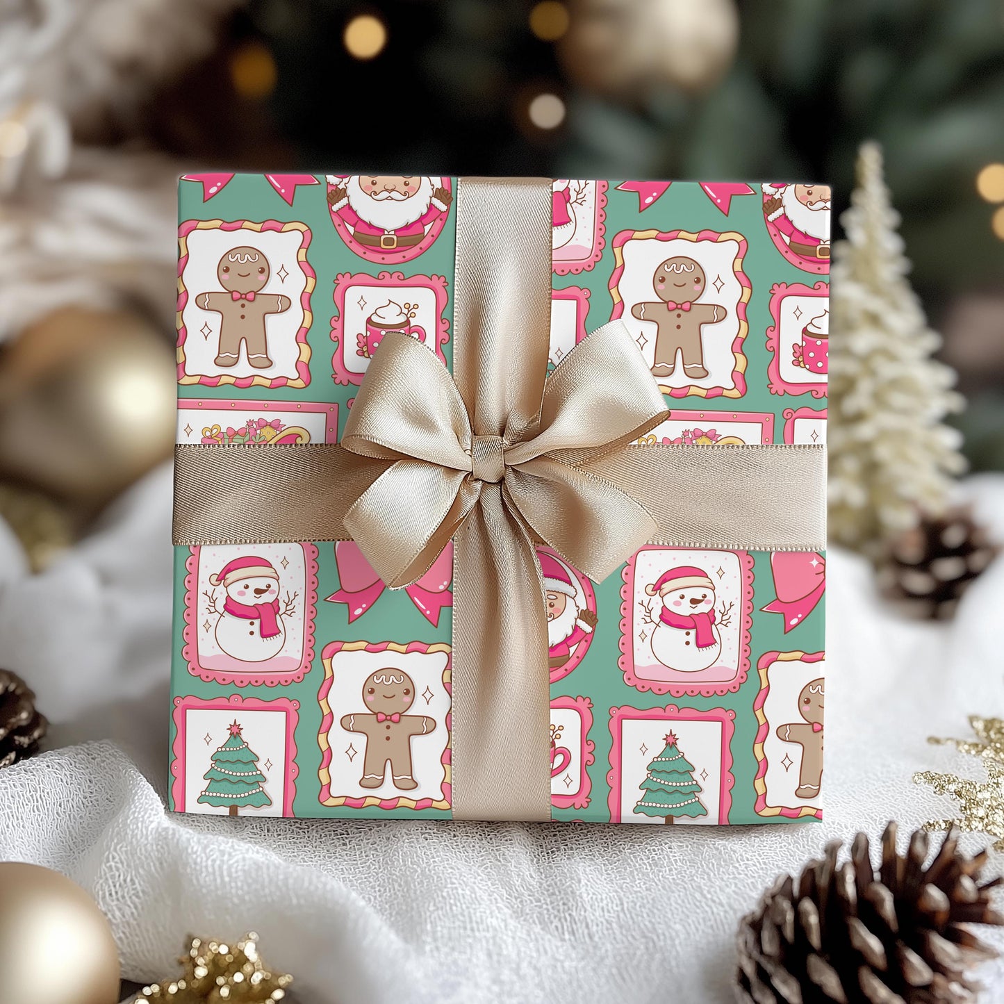 Cute Pink Wrapping Papers, Kids Christmas Bright Green & Pink Gift Wrap, Bright, Preppy Girls Gift