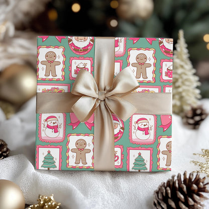 Cute Pink Wrapping Papers, Kids Christmas Bright Green & Pink Gift Wrap, Bright, Preppy Girls Gift