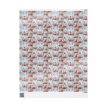 Christmas Wrapping Paper, Holiday Gift Wrap with Cozy Winter Houses, Festive Present Christmas Gifts & Seasonal Parties, Pink Winter Village