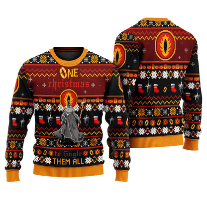 One Christmas To Jingle Them All Ugly Sweater, Lord Of The Rings Ugly Christmas Sweatshirt, LOTR Christmas Ugly Sweater, Christmas Holiday