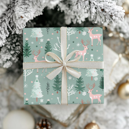 Pink & Sage Green Christmas Gift Wrap: Winter Woodlands Wrapping paper