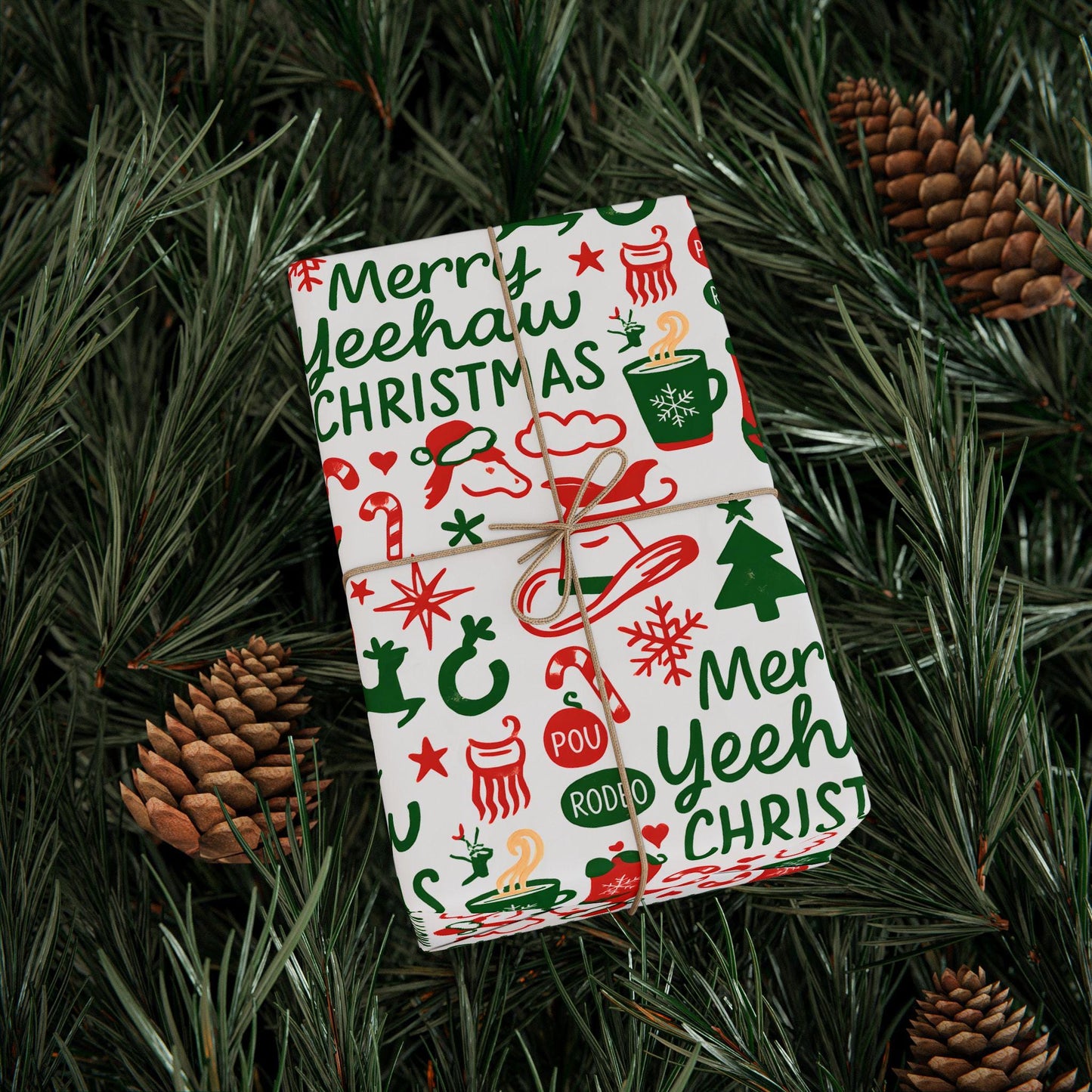 Western Christmas Wrapping Paper - Merry Yeehaw Christmas Gift Wrap, Cowboy Holiday Gift Wrap, Country Western Christmas Decor