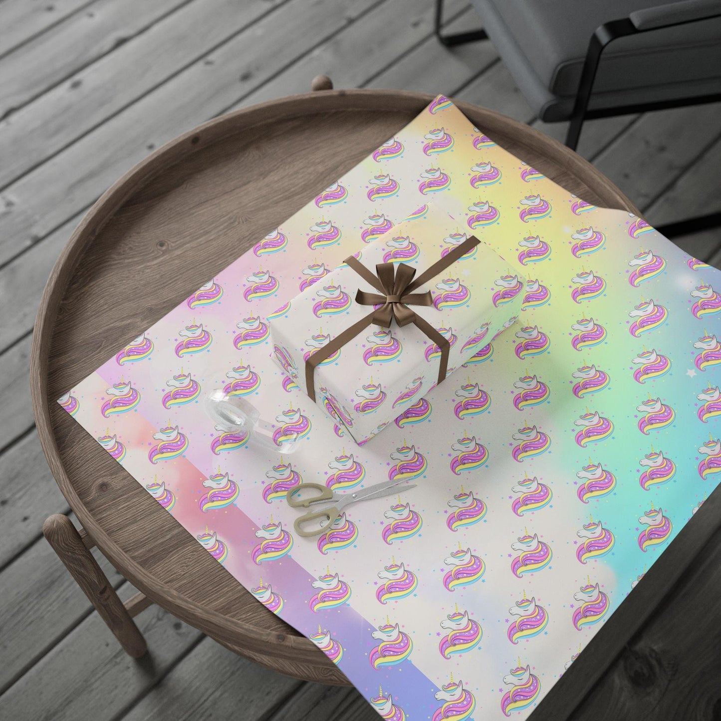 Pastel Rainbow Unicorn Wrapping Paper: Magical Birthday Gift Wrap