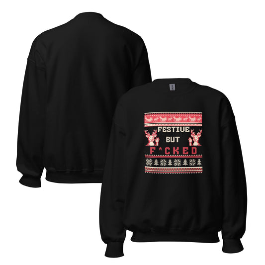Festive But F*cked Alternative Christmas Jumper | Funny Rude Xmas | Ugly Holiday Knitwear | Secret Santa Humour Gift for Adults