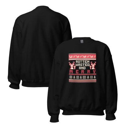 Rotten Wasted and Merry Christmas Jumper | Funny Drinking Xmas | Ugly Holiday Knitwear | Alternative Humour Xmas Outfit Gift
