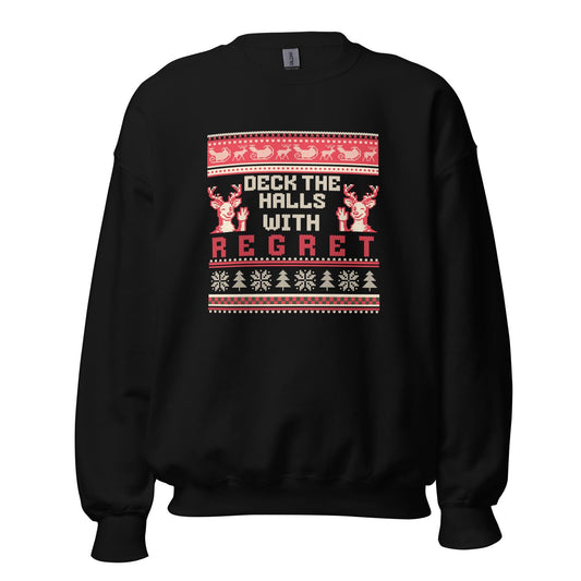 Deck the Halls with Regret Christmas Jumper | Funny Dark Humour Xmas | Ugly Holiday Knitwear | Alternative Secret Santa Gift