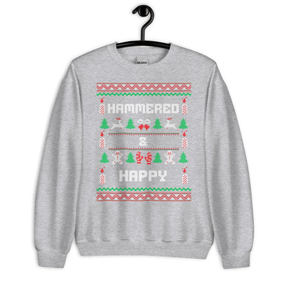 Hammered and Happy Funny Christmas Jumper | Ugly Style Festive Knit | Sarcastic Xmas Party Jumper | Novelty Holiday Gag Gift