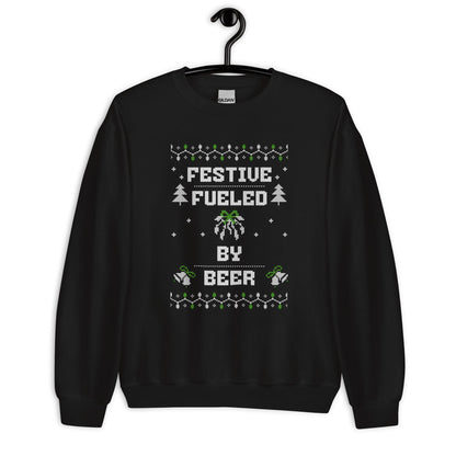 Festive Fueled By Beer Funny Ugly Christmas Jumper | Boozy Drinking | Humorous Knit Xmas Party Holiday Gift