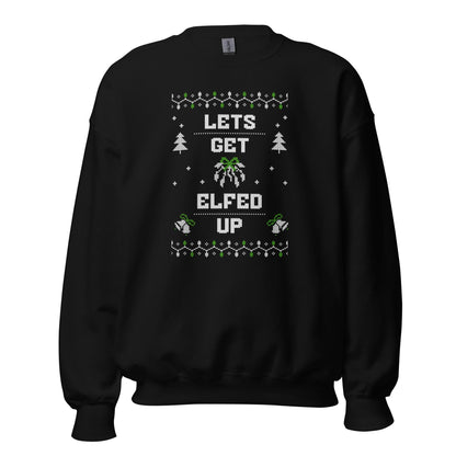 Let’s Get Elfed Up Funny Ugly Christmas Jumper | Festive Drinking Knitwear | Humorous Elf Party Holiday Gift
