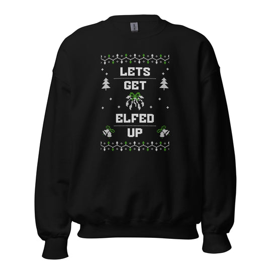 Let’s Get Elfed Up Funny Ugly Christmas Jumper | Festive Drinking Knitwear | Humorous Elf Party Holiday Gift
