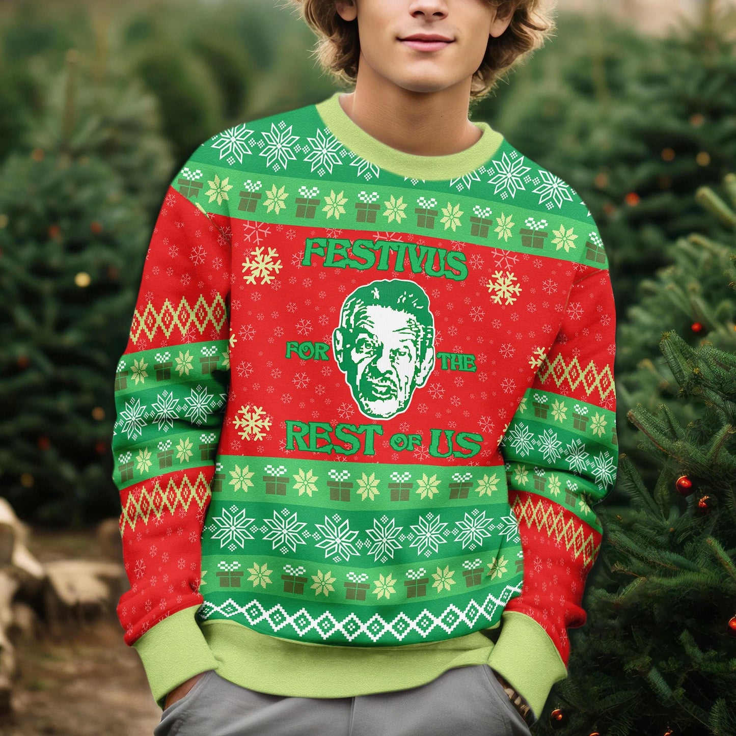 A Festivus For The Rest Of Us Ugly Christmas Sweater, Funny Meme Xmas, Tv Series Holiday Ugly Sweater, Christmas Party George Costanza Gifts