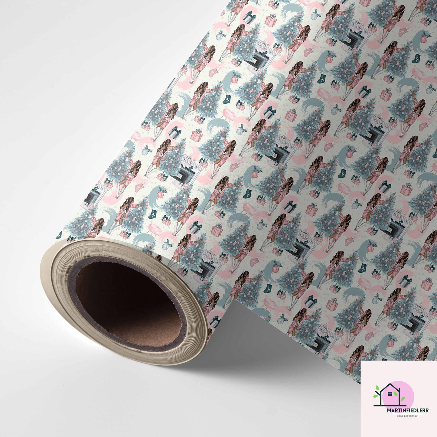 Vintage Pastel Christmas Wrapping Paper: Retro Ornament Design