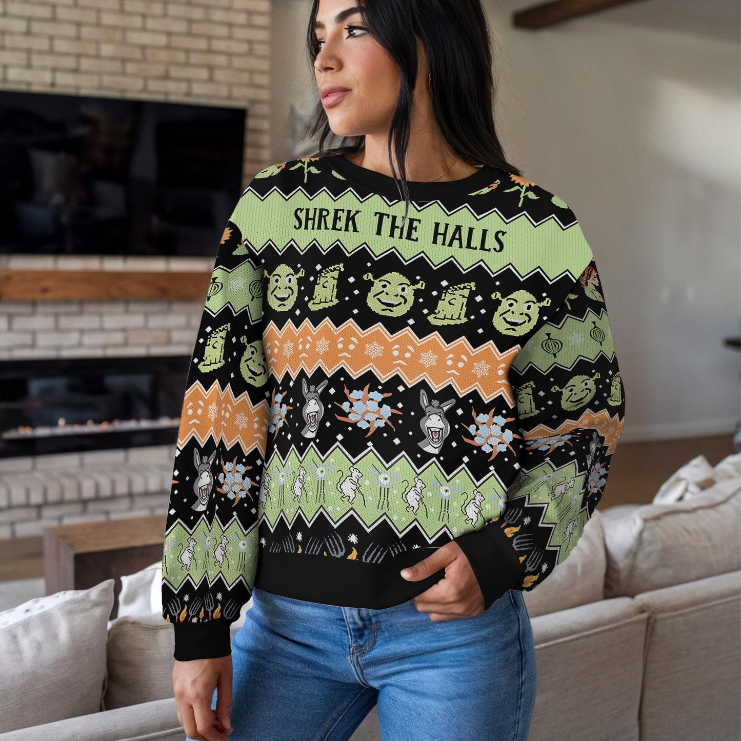 Shrek The Halls Ugly Christmas Sweater, Funny Shrek Donkey Holiday Jumper, Shrek Christmas Party Outfit, Ugly Sweater Contest Gift