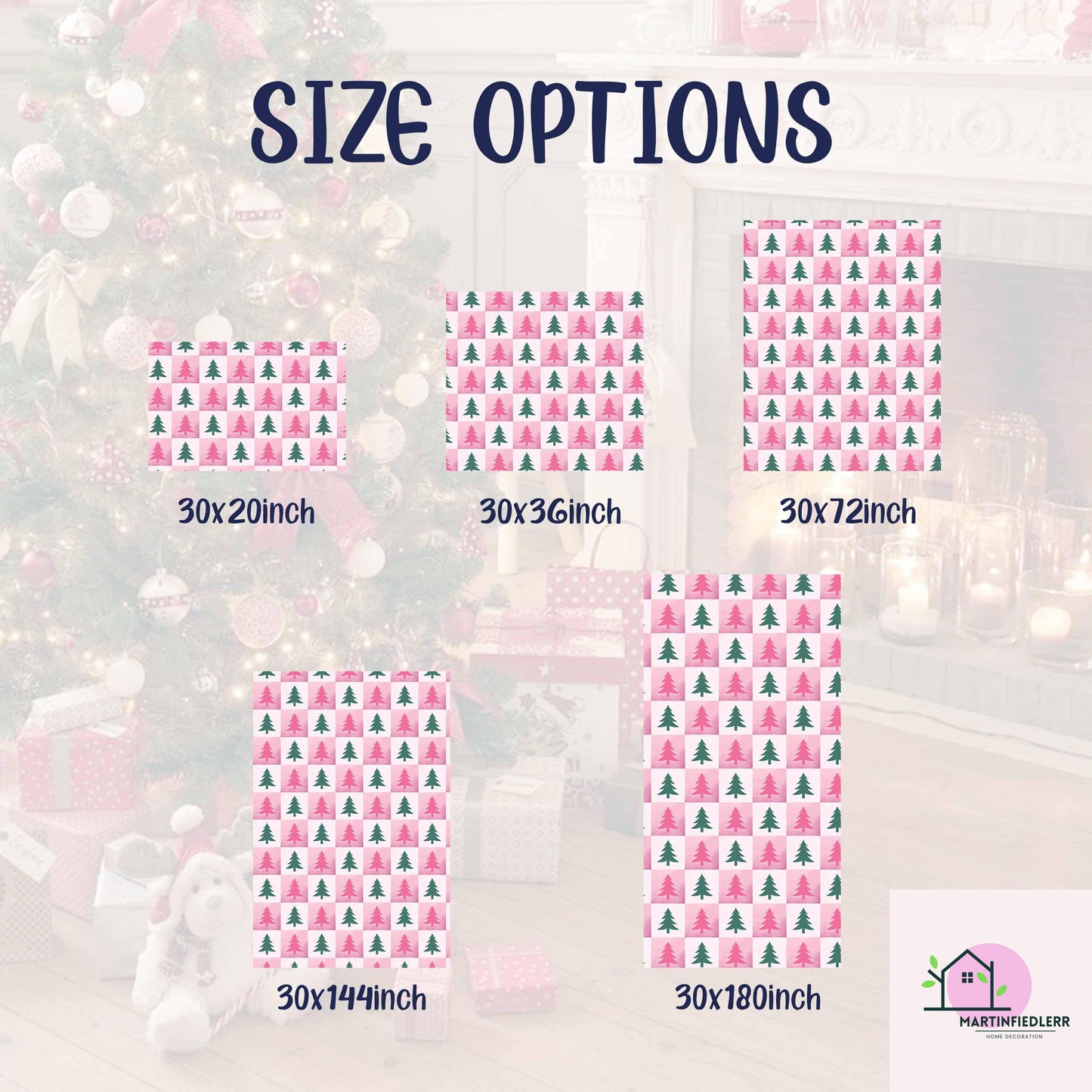 Pink Christmas Tree Wrapping Paper, Modern Holiday Gift Wrap Sheets, Festive Green Pine Pattern Packaging, Playful Winter Party Style