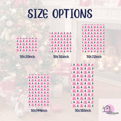Pink Christmas Tree Wrapping Paper, Modern Holiday Gift Wrap Sheets, Festive Green Pine Pattern Packaging, Playful Winter Party Style