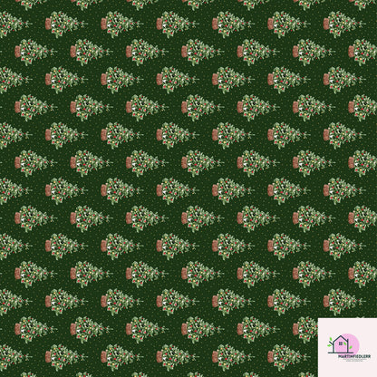 Green Christmas Wrapping Paper: Vintage Tree in Basket Design