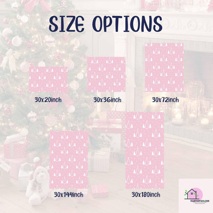 Pink Christmas Wrapping Paper, White Snowy Tree Holiday Gift Wrap Sheets, Cute Pastel Xmas Packaging for Winter Party, Festive Gift Wrap