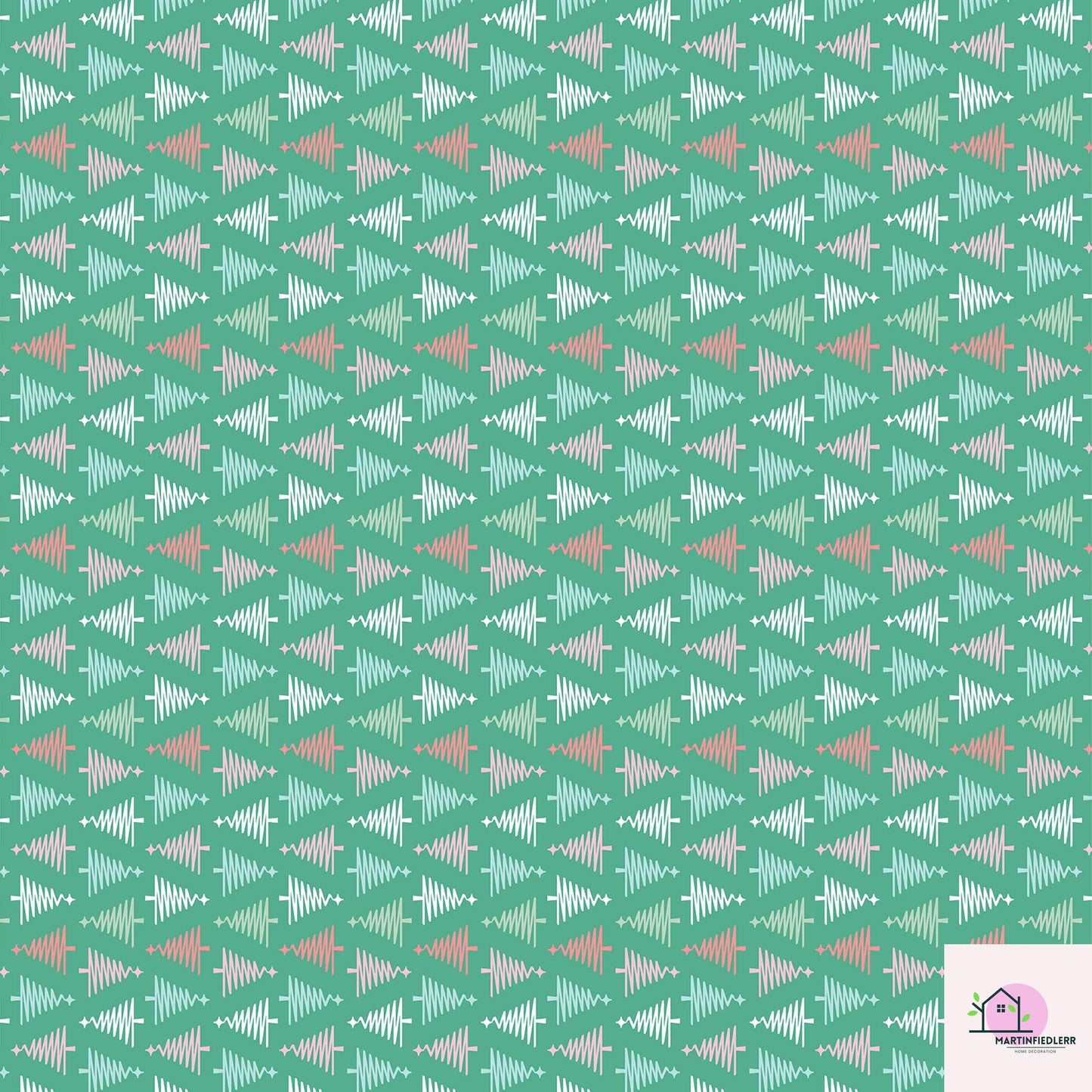 Geometric Christmas Wrapping Paper, Green Tree Holiday Gift Wrap Sheets, Modern Festive Xmas Packaging for Winter Party, Colorful Gift Wrap