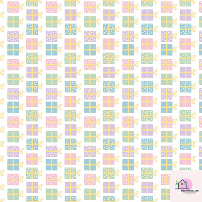 Pastel Christmas Wrapping Paper: Colorful Gift Box Holiday Design