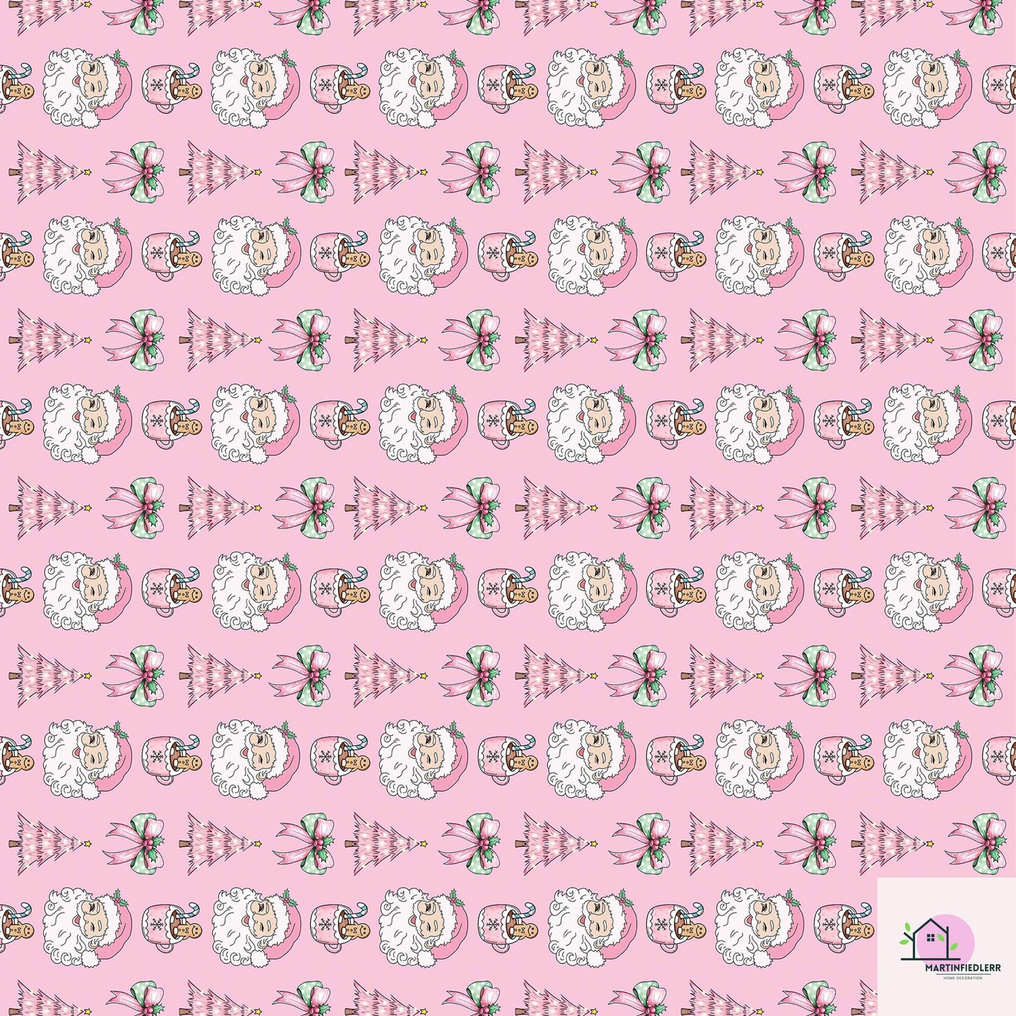 Pink Santa Christmas Wrapping Paper, Holiday Gift Wrap Sheets with Gingerbread Tree and Bow, Festive Xmas Packaging for Kids Birthday Party