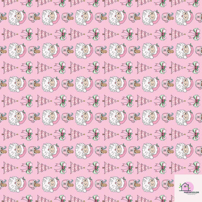 Pink Santa Christmas Wrapping Paper, Holiday Gift Wrap Sheets with Gingerbread Tree and Bow, Festive Xmas Packaging for Kids Birthday Party