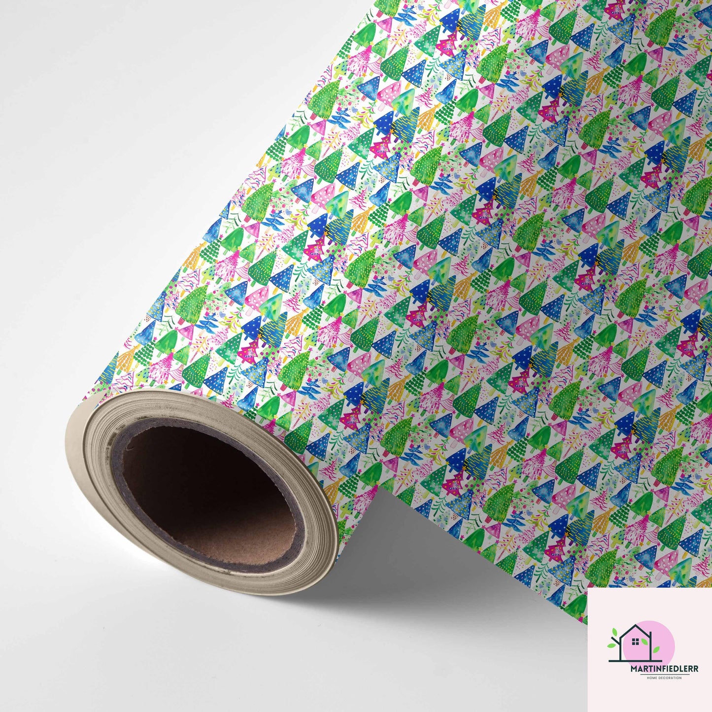 Colorful Christmas Tree Wrapping Paper, Bright Holiday Gift Wrap Sheets, Festive Xmas Tree Packaging, Multicolor Party Celebration Gift Wrap