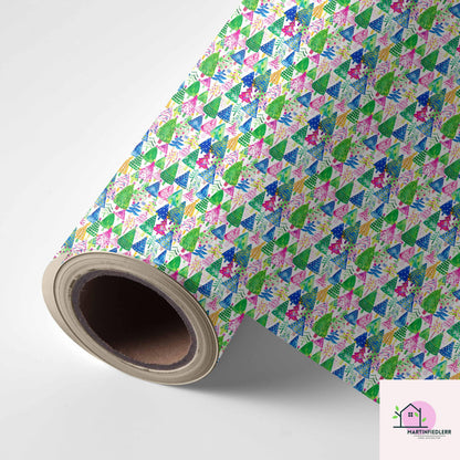 Colorful Christmas Tree Wrapping Paper, Bright Holiday Gift Wrap Sheets, Festive Xmas Tree Packaging, Multicolor Party Celebration Gift Wrap