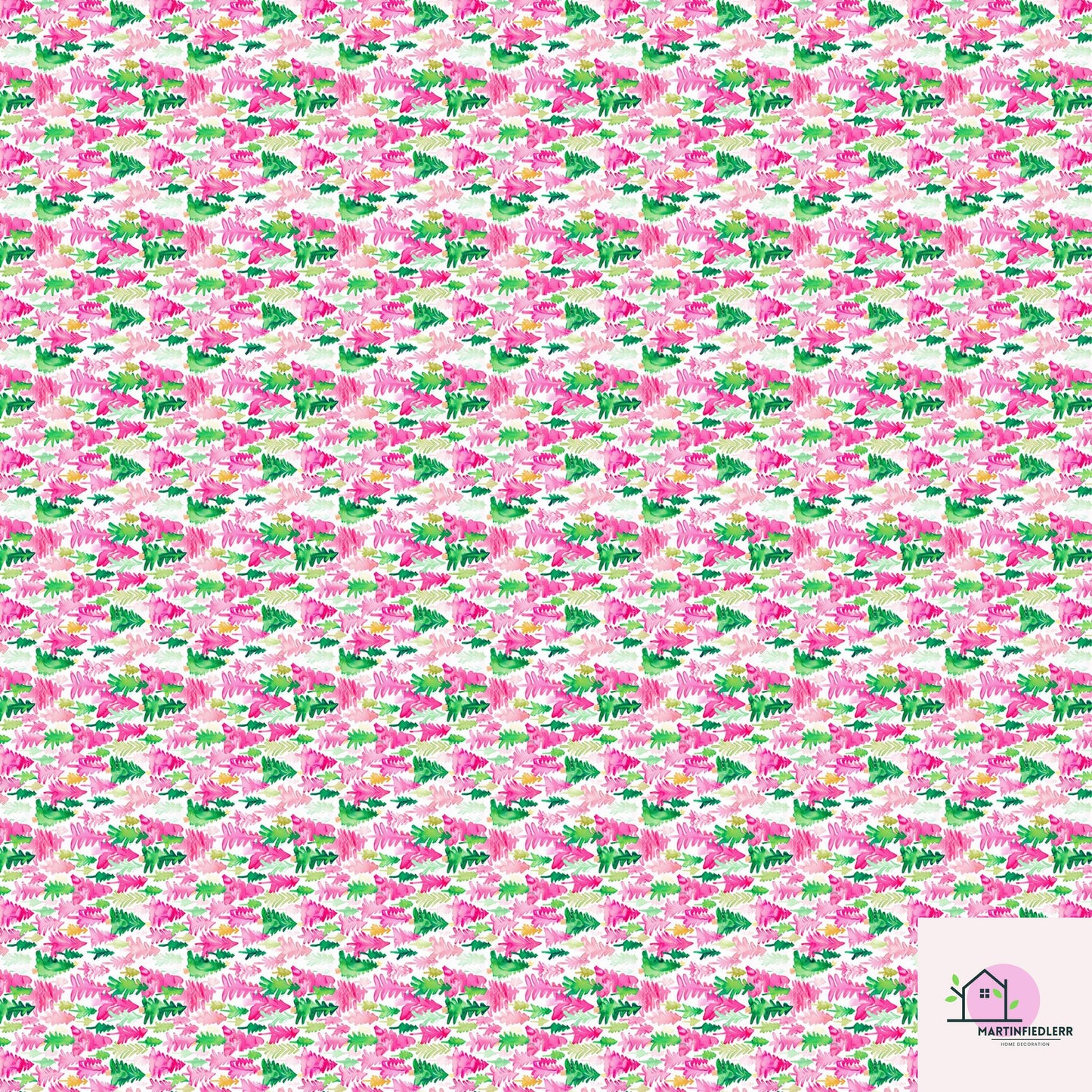 Pink Green Tree Christmas Wrapping Paper, Watercolor Holiday Gift Wrap Sheets, Festive Xmas Forest Packaging, Cute Winter Party Gift Wrap