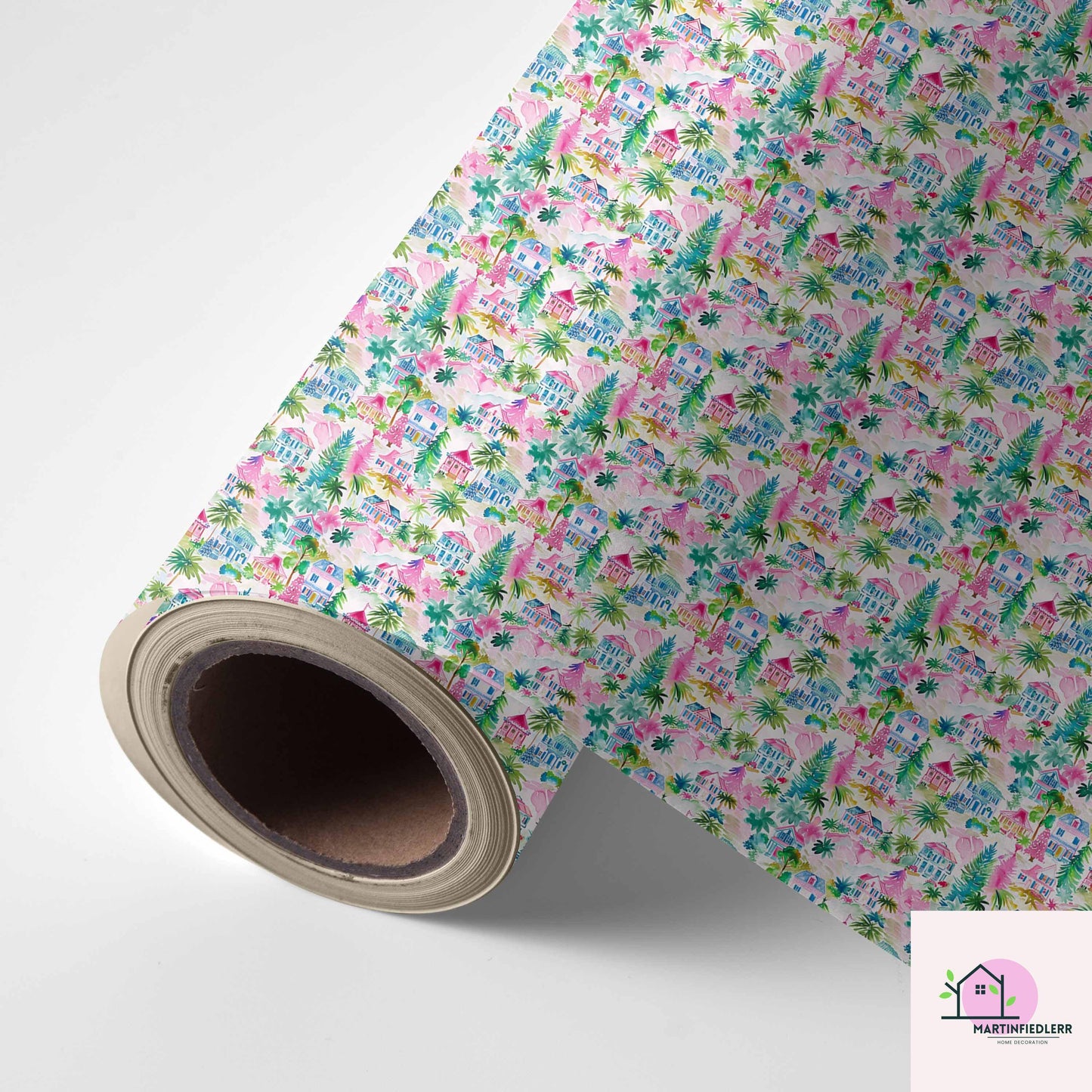 Colorful Christmas Wrapping Paper, Festive House Tree Holiday Gift Wrap Sheets, Multicolor Xmas Packaging, Winter Party Gift Wrap